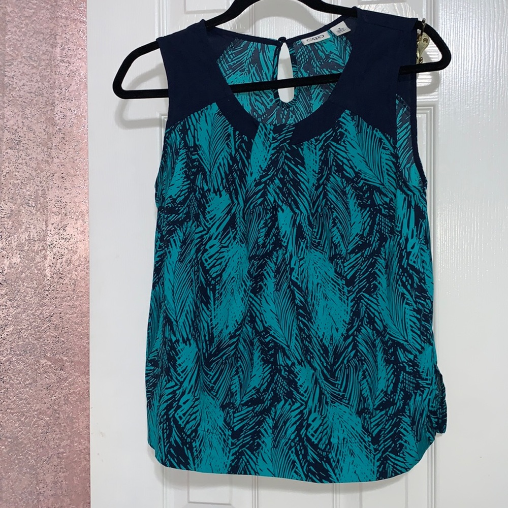 Green and navy blue palms blouse